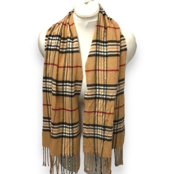 V.Fraas Men's Exploded Plaid Cashmink Scarf, Camel, OSFA - Picture 3 of 5